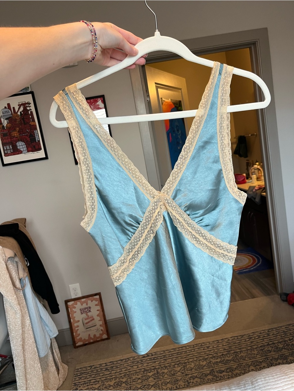 By Together Teal Satin Camisole with Cream Lace